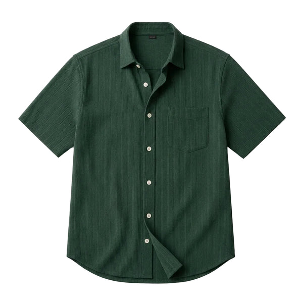 Men's Short Sleeve Button Shirt with Vertical Ribbed Texture and Chest Pocket-Shirts for men-CaldwellVoss