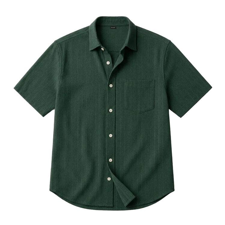 Men's Short Sleeve Button Shirt with Vertical Ribbed Texture and Chest Pocket-Shirts for men-CaldwellVoss