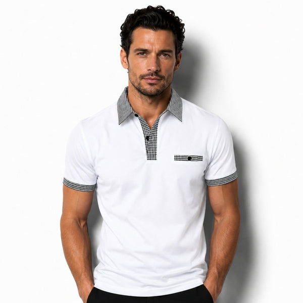 Men's Short Sleeve Polo Shirt with Patterned Trim-Shirts for men-CaldwellVoss