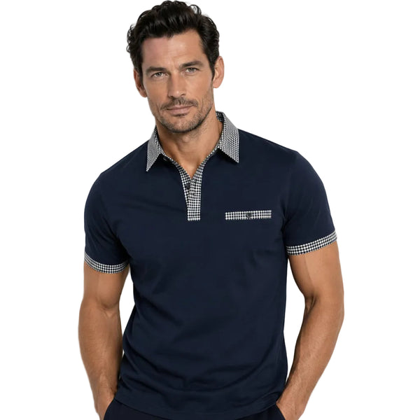 Men's Short Sleeve Polo Shirt with Patterned Trim-Shirts for men-CaldwellVoss
