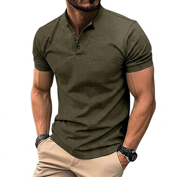 Men's Short-Sleeved Stand Collar Shirt with Button Placket-Shirts for men-CaldwellVoss