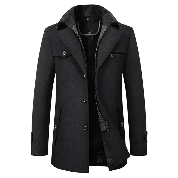 Men’s Stand Collar Overcoat with Zip and Button Closure-Coats for men-CaldwellVoss