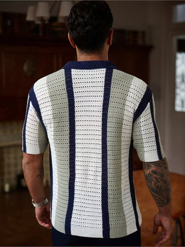 Men's Striped Knit Button-Down Polo
