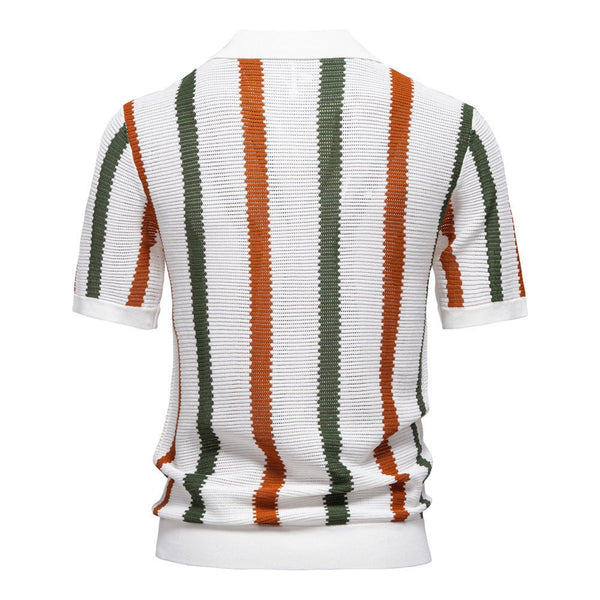 Men’s Striped Knit Polo Shirt-T-Shirts & Polos for men-CaldwellVoss