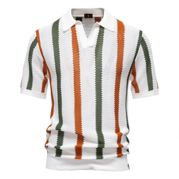Men’s Striped Knit Polo Shirt-T-Shirts & Polos for men-CaldwellVoss