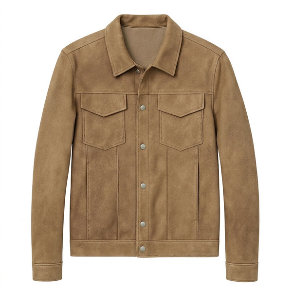 Men’s Suede Trucker Jacket with Snap Closures-Jackets for men-CaldwellVoss