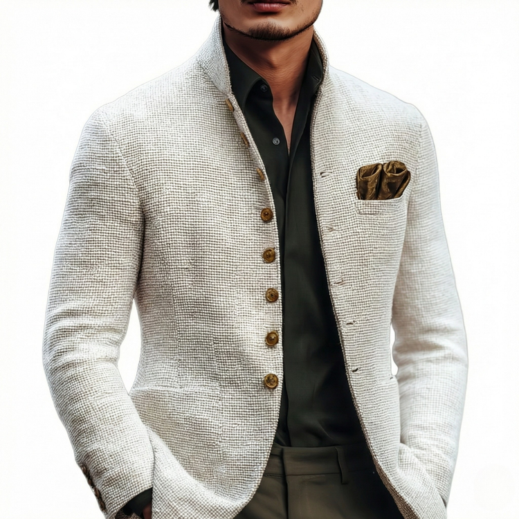 Men’s Textured Mandarin Collar blazer-Blazer for men-CaldwellVoss
