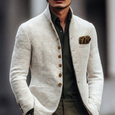 Men’s Textured Mandarin Collar Jacket-Cardigan for men-CaldwellVoss