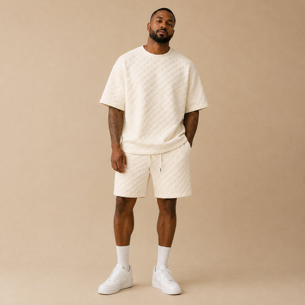 Men’s Textured Short Sleeve Matching Set-Sets for Men-CaldwellVoss