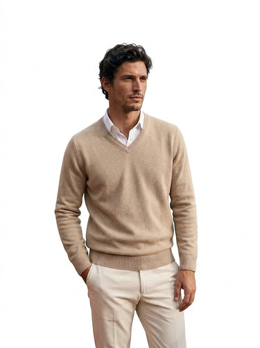 Men’s V-Neck Long Sleeve Knit Sweater-Sweaters for men-CaldwellVoss