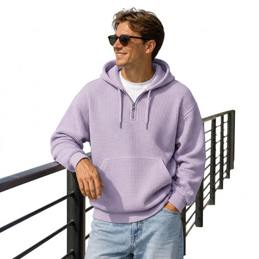 Men’s Waffle Knit Quarter Zip Hoodie-Sweaters for men-CaldwellVoss