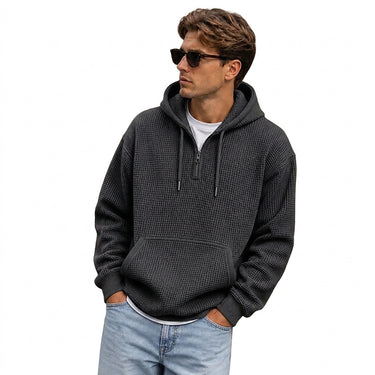 Men’s Waffle Knit Quarter Zip Hoodie-Sweaters for men-CaldwellVoss