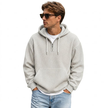 Men’s Waffle Knit Quarter Zip Hoodie-Sweaters for men-CaldwellVoss
