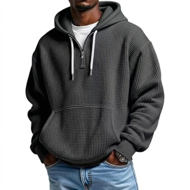 Men’s Waffle Knit Quarter Zip Hoodie-Sweaters for men-CaldwellVoss