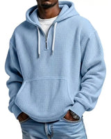 Men’s Waffle Knit Quarter Zip Hoodie-Sweaters for men-CaldwellVoss