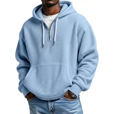 Men’s Waffle Knit Quarter Zip Hoodie-Sweaters for men-CaldwellVoss