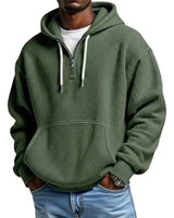 Men’s Waffle Knit Quarter Zip Hoodie-Sweaters for men-CaldwellVoss