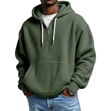 Men’s Waffle Knit Quarter Zip Hoodie-Sweaters for men-CaldwellVoss