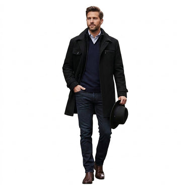 Men’s Wool Blend Overcoat with Inner Zip Layer-Jackets for men-CaldwellVoss