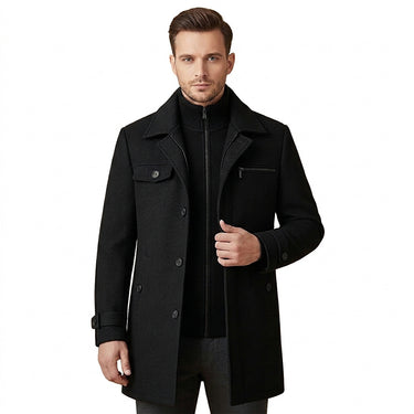 Men’s Wool Blend Overcoat with Inner Zip Layer-Jackets for men-CaldwellVoss