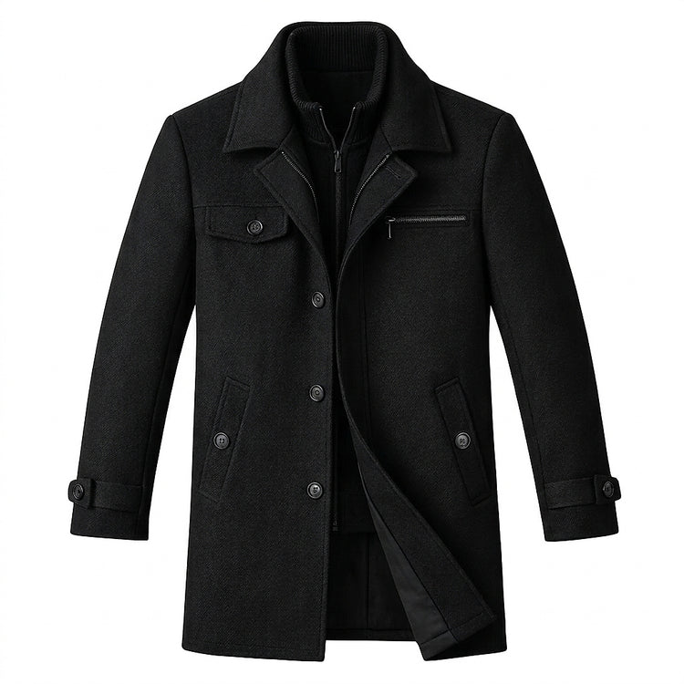 Men’s Wool Blend Overcoat with Inner Zip Layer-Jackets for men-CaldwellVoss