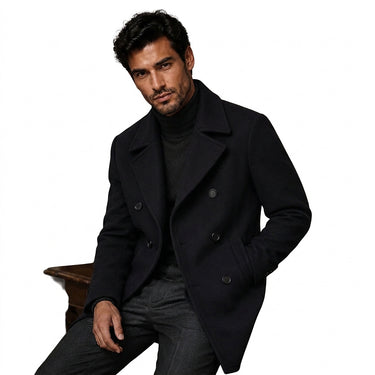 Men’s Wool Blend Peacoat with Notched Lapels-Coats for men-CaldwellVoss