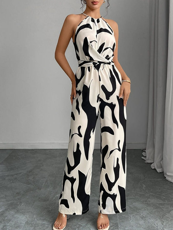 Women’s Abstract Print Halter Wide Leg Jumpsuit-Jumpsuits for women-CaldwellVoss