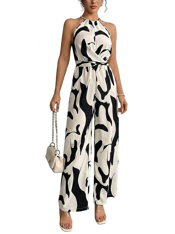 Women’s Abstract Print Halter Wide Leg Jumpsuit-Jumpsuits for women-CaldwellVoss