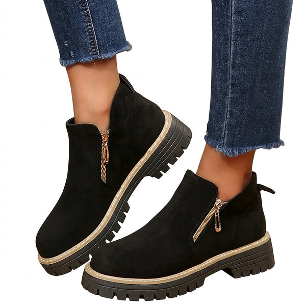 Women’s Ankle Boots with Side Zippers and Lug Soles-Footwear for women-CaldwellVoss