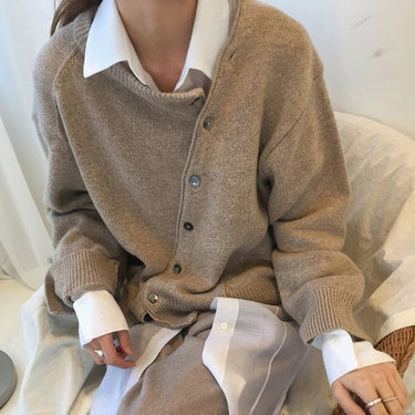 Women’s Asymmetric Button Knit Cardigan-Cardigans for women-CaldwellVoss
