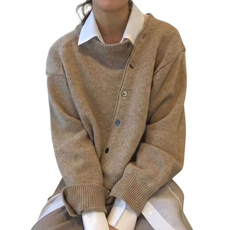 Women’s Asymmetric Button Knit Cardigan-Cardigans for women-CaldwellVoss