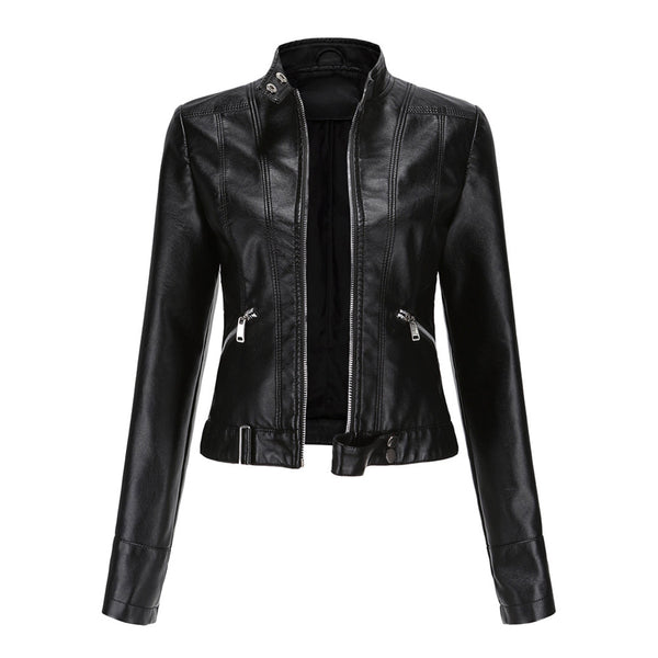 Women's Biker Jacket with Stand-Up Collar and Zippers-Jacket for women-CaldwellVoss