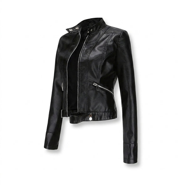 Women's Biker Jacket with Stand-Up Collar and Zippers-Jacket for women-CaldwellVoss