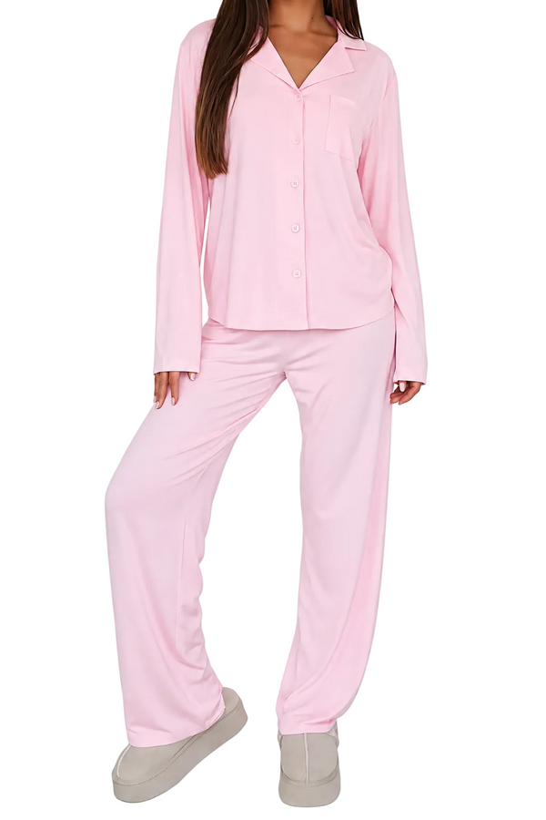 Women’s Button-Front Pajama Set With Notched Collar-Sets for women-CaldwellVoss