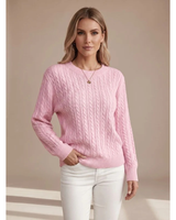 Women’s Cable Knit Crew Neck Sweater-Sweaters for Women-CaldwellVoss
