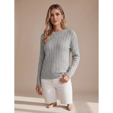 Women’s Cable Knit Crew Neck Sweater-Sweaters for Women-CaldwellVoss