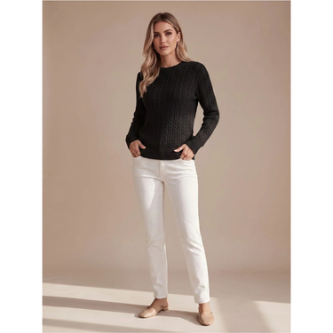Women’s Cable Knit Crew Neck Sweater-Sweaters for Women-CaldwellVoss