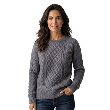 Women’s Cable Knit Crew Neck Sweater-Sweaters for Women-CaldwellVoss