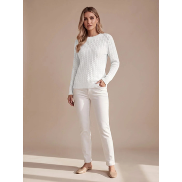 Women’s Cable Knit Crew Neck Sweater-Sweaters for Women-CaldwellVoss