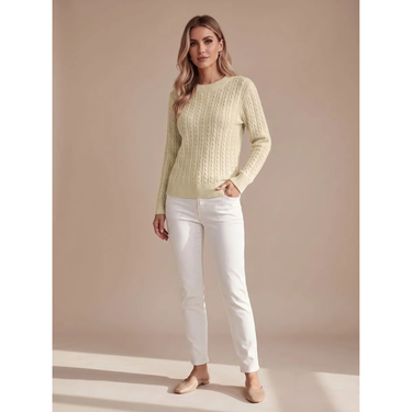 Women’s Cable Knit Crew Neck Sweater-Sweaters for Women-CaldwellVoss