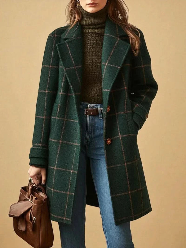 Women’s Checkered Pattern Long Coat-Coats for Women-CaldwellVoss