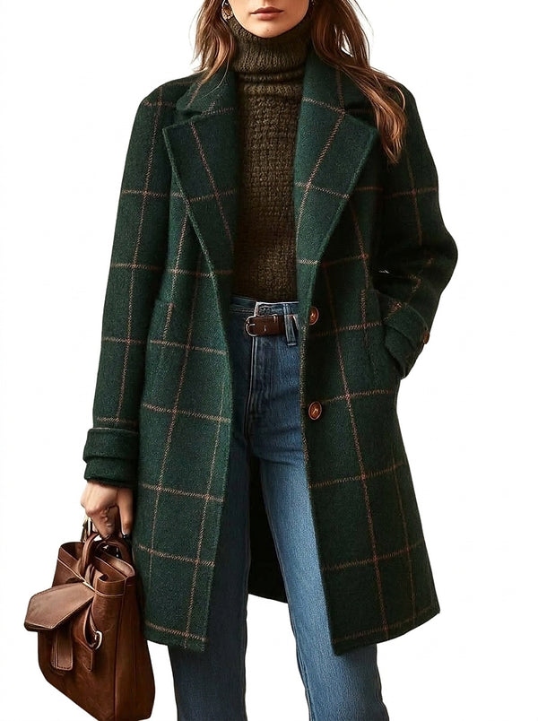 Women’s Checkered Pattern Long Coat-Coats for Women-CaldwellVoss