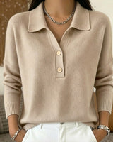 Women’s Collared Knit Pullover with Button Placket-Sweaters for Women-CaldwellVoss