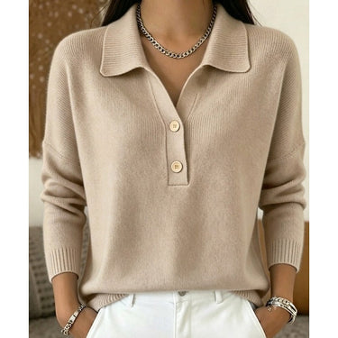 Women’s Collared Knit Pullover with Button Placket-Sweaters for Women-CaldwellVoss
