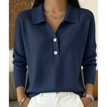 Women’s Collared Knit Pullover with Button Placket-Sweaters for Women-CaldwellVoss