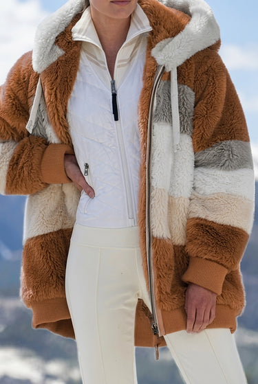 Women’s Colorblock Faux Fur Hooded Jacket-Jacket for women-CaldwellVoss