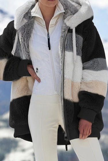 Women’s Colorblock Faux Fur Hooded Jacket-Jacket for women-CaldwellVoss