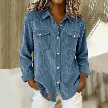 Women’s Corduroy Button Down Shirt with Patch Pockets-Shirts for women-CaldwellVoss