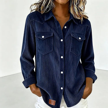 Women’s Corduroy Button Down Shirt with Patch Pockets-Shirts for women-CaldwellVoss