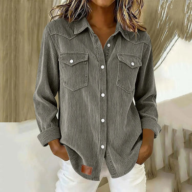 Women’s Corduroy Button Down Shirt with Patch Pockets-Shirts for women-CaldwellVoss